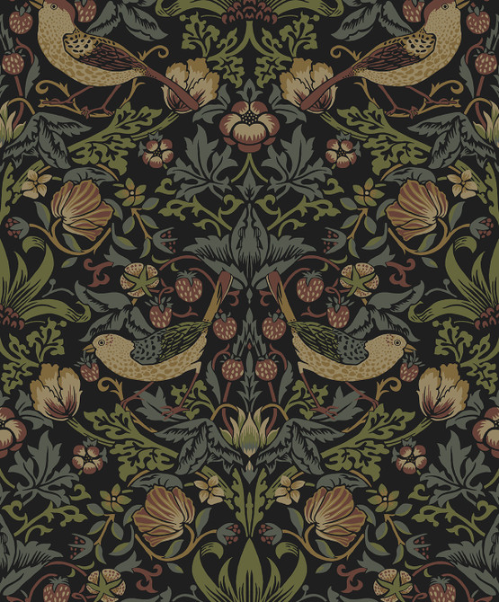 Strawberry Garden Black by Seabrook Wallpaper NextWall Peel & Stick Netherlands 31.35 25.2" 20.9" - Fabric Carolina -