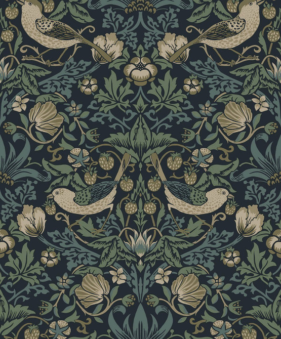 Strawberry Garden Blue by Seabrook Wallpaper NextWall Peel & Stick Netherlands 31.35 25.2" 20.9" - Fabric Carolina -