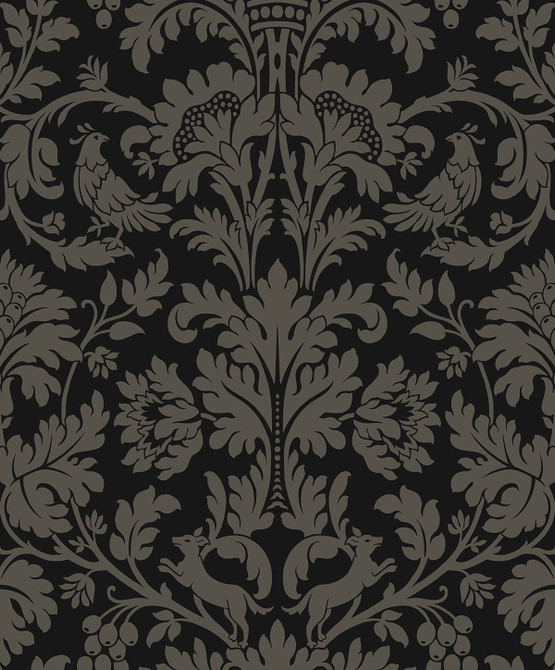 Ansel Damask Ebony & Pavestone by Seabrook Wallpaper NextWall Peel & Stick Netherlands 31.35 25.2" 20.9" - Fabric Carolina -