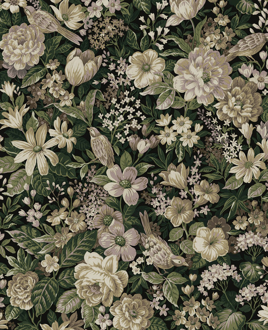 Vintage Bird Garden Green & Mauve by Seabrook Wallpaper NextWall Peel & Stick United States 30.75 25.2" 20.5" - Fabric Carolina -
