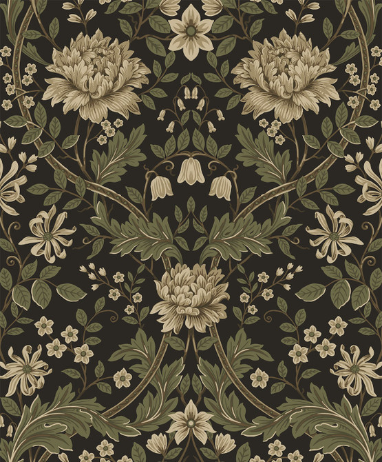 Honeysuckle Floral Prepasted Brown & Sage by Seabrook Wallpaper Etten Prepasted Wallcoverings Netherlands 57 25.2" 20.9" - Fabric Carolina -