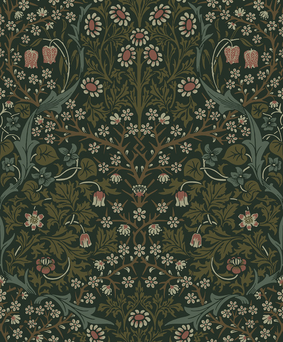 Victorian Garden Floral Prepasted Greenery by Seabrook Wallpaper Etten Prepasted Wallcoverings Netherlands 57 25.2" 20.9" - Fabric Carolina -
