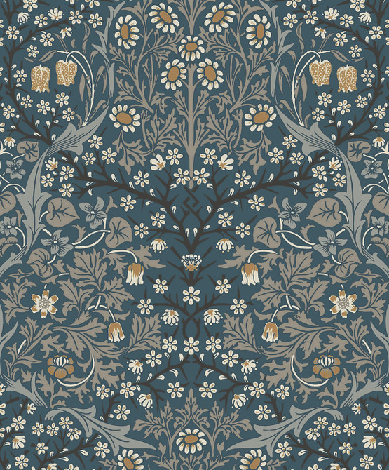 Victorian Garden Floral Prepasted Aegean Blue & Warm Stone by Seabrook Wallpaper Etten Prepasted Wallcoverings Netherlands 57 25.2" 20.9" - Fabric Carolina -