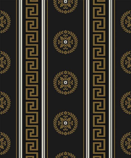 Classico Medallion Stripe Black & Metallic Gold by Seabrook Wallpaper Piano Netherlands 57.5 6.3" 20.9" - Fabric Carolina -