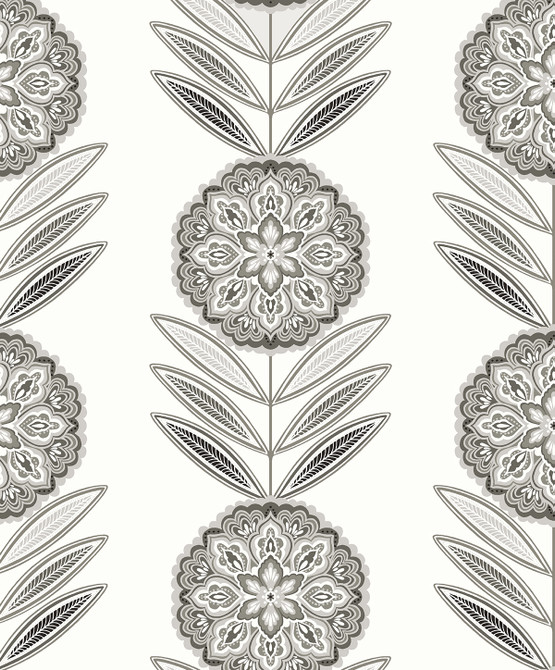 Belle Floral Stripe Mushroom by Seabrook Wallpaper Piano Netherlands 57.5 12.6" 20.9" - Fabric Carolina -