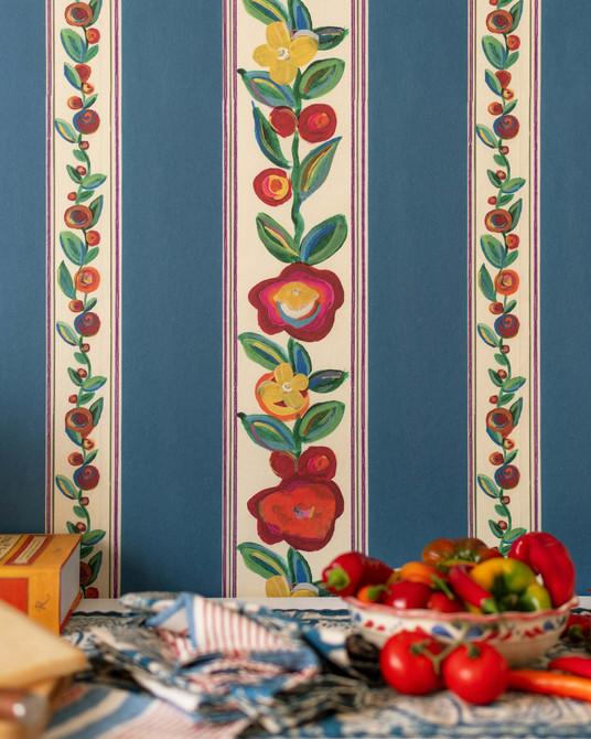 DAINTY FLOWERING Azure Wallpaper (WP20938) by Mind The Gap | WP20938 | TRANSYLVANIAN RHAPSODY | 1 roll x 52 x 900 cm / 20.47 x 354.33 in | 0.52m / 20.5in | 9m / 354in | 4.68sqm / 50sq ft | L70xm / L27.5in | Blue, Green, Red | Non-woven Textured | Paste the wall | 1 roll in a box | Fabric Carolina | https://www.fabriccarolina.com/