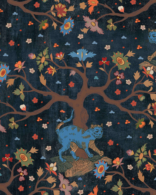 TREE OF LIFE Anthracite Wallpaper (WP20936) by Mind The Gap | WP20936 | TRANSYLVANIAN RHAPSODY | 1 roll x 52 x 900 cm / 20.47 x 354.33 in | 0.52m / 20.5in | 9m / 354in | 4.68sqm / 50sq ft | L52cm / L20.5in | Blue, Anthracite, Brown | Non-woven Textured | Paste the wall | 1 roll in a box | Fabric Carolina | https://www.fabriccarolina.com/