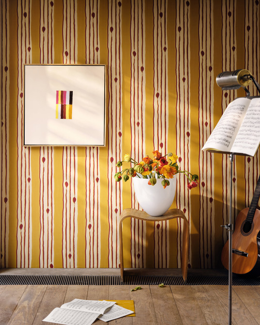 MINUANO Lemon Wallpaper (WP30238) by Mind The Gap | WP30238 | JAZZ LIVE | 1 roll x 52 x 1000 cm / 20.5 x 393.7in | 0.52m / 20.5in | 1000 cm / 393.7in | 5.20sqm / 55.9sq ft | 100cm / 39.3in | Beige, Red, Lemon | Non-woven Satin | Paste the wall | 1 roll in a box | Fabric Carolina | https://www.fabriccarolina.com/