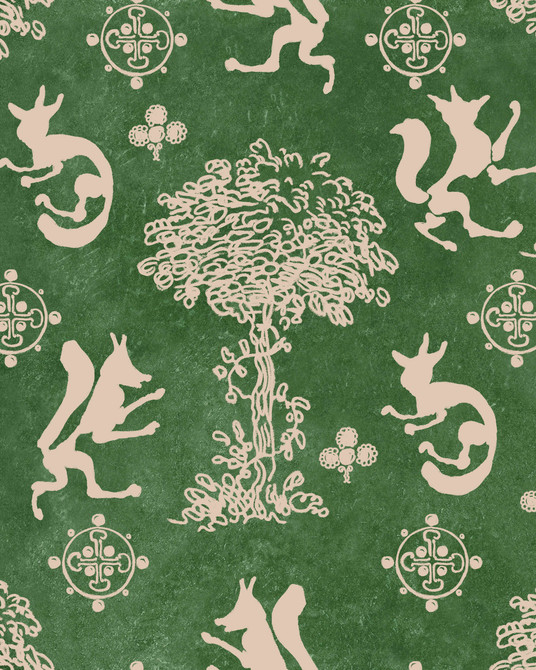 THE SILLY FOX Emerald Wallpaper (WP30264) by Mind The Gap | WP30264 | TRANSYLVANIAN RHAPSODY | 1 roll x 52 x 1000 cm / 20.5 x 393.7in | 0.52m / 20.5in | 10m / 393.7in | 5.20sqm / 55.9sq ft | L50cm / L19.6in | Taupe, Green | Non-woven Satin | Paste the wall | 1 roll in a box | Fabric Carolina | https://www.fabriccarolina.com/