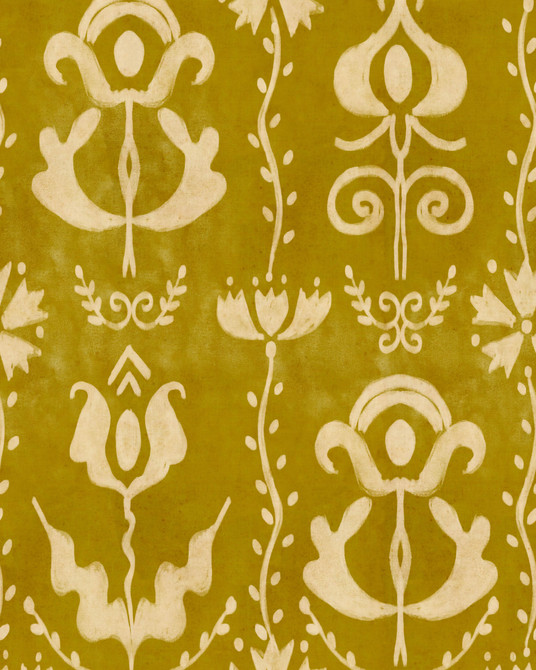 GRANDMA'S STENCIL Mustard Wallpaper (WP30277) by Mind The Gap | WP30277 | TRANSYLVANIAN RHAPSODY | 1 roll x 52 x 1000 cm / 20.5 x 393.7in | 0.52m / 20.5in | 10m / 393.7in | 5.20sqm / 55.9sq ft | L70xm / L27.5in | Taupe, Yellow | Non-woven Satin | Paste the wall | 1 roll in a box | Fabric Carolina | https://www.fabriccarolina.com/
