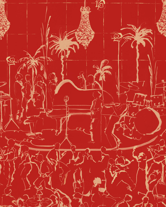 THE CLUB Poppy Wallpaper (WP20885) by Mind The Gap | WP20885 | JAZZ LIVE | 3 rolls x 52 x 300 cm / 20.5 x 118.1in | 0.52m / 20.5in | 300 cm / 393.7in | 4.68sqm / 50sq ft | 300cm / 118.1in | Red, Cream | Non-woven Satin | Paste the wall | 3 rolls in a box | Fabric Carolina | https://www.fabriccarolina.com/