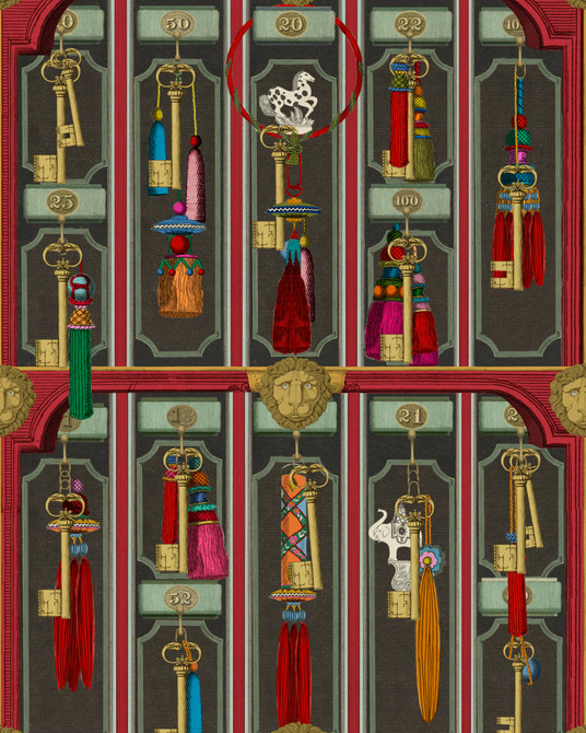 GRAND SUITE KEYS Anthracite Wallpaper (WP20774) by Mind The Gap | WP20774 | ORIENT EXPRESS | 1 roll x 52x900 cm / 20.47x354.33in | 0.52m / 20.5in | 9m / 354in | 4.68sqm / 50sq ft | 70cm / 27.5in | Green, Yellow, Orange, Red, Mint, Golden | Non-woven Textured | Paste the wall | 1-roll in a box | Fabric Carolina | https://www.fabriccarolina.com/