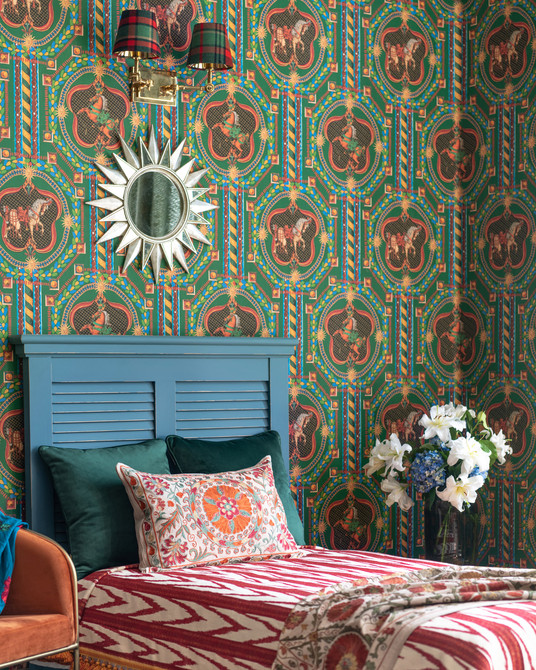 VENETIAN ORNAMENT Wallpaper (WP20769) by Mind The Gap | WP20769 | ORIENT EXPRESS | 1 roll x 52x900 cm / 20.47x354.33in | 0.52m / 20.5in | 9m / 354in | 4.68sqm / 50sq ft | 70cm / 27.5in | Blue, Green, Red, Cream | Non-woven Textured | Paste the wall | 1-roll in a box | Fabric Carolina | https://www.fabriccarolina.com/