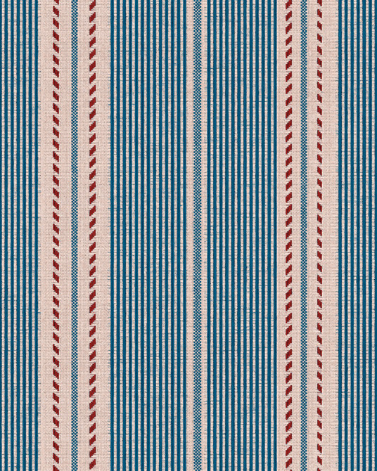 BERBER STRIPES Blue Wallpaper (WP20757) by Mind The Gap | WP20757 | TALES OF MAGHREB | 1 roll x 52x900 cm / 20.47x354.33in | 0.52m / 20.5in | 9m / 354in | 4.68sqm / 50sq ft | 52cm / 20.5in | Taupe, Blue, Red | Non-woven Textured | Paste the wall | 1-roll in a box | Fabric Carolina | https://www.fabriccarolina.com/
