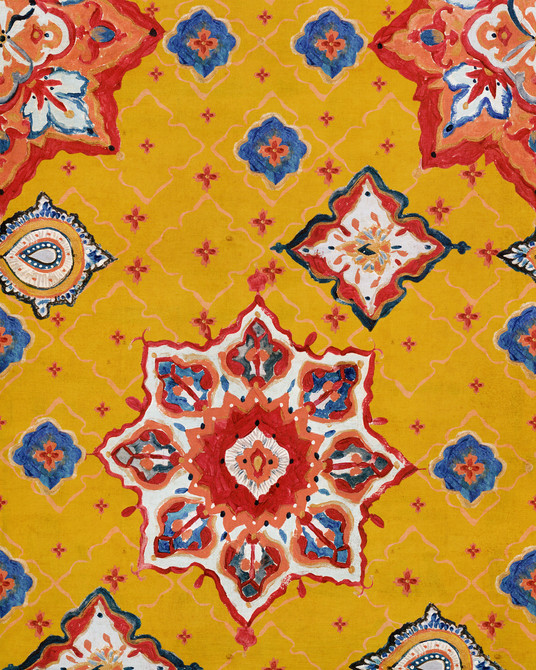 ARABIAN DECORATIVE Wallpaper (WP20742) by Mind The Gap | WP20742 | TALES OF MAGHREB | 1 roll x 52x900 cm / 20.47x354.33in | 0.52m / 20.5in | 9m / 354in | 4.68sqm / 50sq ft | 81.1cm / 31.93in | Blue, Orange, Red, Ochre | Non-woven Textured | Paste the wall | 1-roll in a box | Fabric Carolina | https://www.fabriccarolina.com/