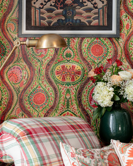HIPPIE PAISLEY Wallpaper (WP20616) by Mind The Gap | WP20616 | WOODSTOCK '69 | 3 rolls x 52x300 cm / 20.5x118.1 in | 0.52m / 20.5in | 3m / 118in | 4.65sqm / 50sq ft | 150cm / 59in | Blue, Green, Yellow, Pink, Beige, Red | Non-woven Satin | Paste the wall | 3-rolls in a box | Fabric Carolina | https://www.fabriccarolina.com/