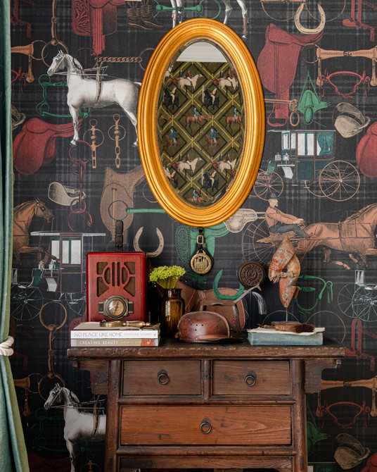 THE JOCKEY Multicoloured Wallpaper (WP20642) by Mind The Gap | WP20642 | THE DERBY | 3 rolls x 52x300 cm / 20.5x118.1 in | 0.52m / 20.5in | 3m / 118in | 4.65sqm / 50sq ft | 150cm / 59in | White, Green, Anthracite, Red, Brown | Non-woven Satin | Paste the wall | 3-rolls in a box | Fabric Carolina | https://www.fabriccarolina.com/