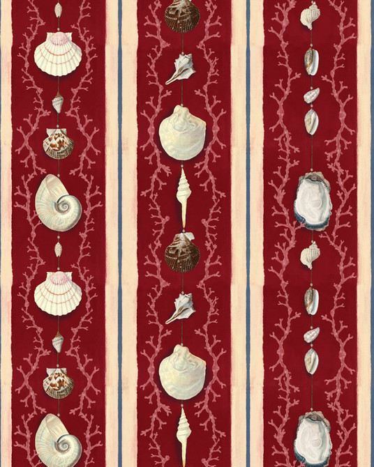 COQUILLAGE Samba Red Wallpaper (WP20573) by Mind The Gap | WP20573 | SUNDANCE VILLA | 3 rolls x 52x300 cm / 20.5x118.1 in | 0.52m / 20.5in | 3m / 118in | 4.65sqm / 50sq ft | 100cm / 39.3in | Blue, White, Red | Non-woven Textured | Paste the wall | 3-rolls in a box | Fabric Carolina | https://www.fabriccarolina.com/