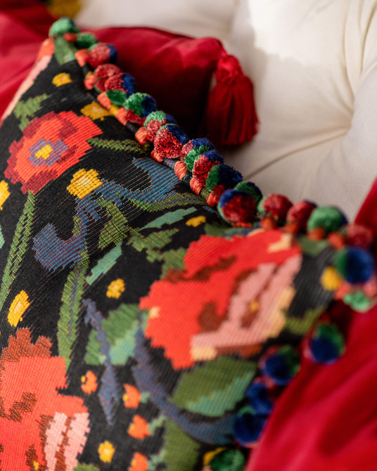 CLAUDINE Woven Fabric (FB00195) by Mind The Gap | FB00195 | TRANSYLVANIAN RHAPSODY | Black, Blue, Green, Red | Meter | 150(±5%)x100 | (W)37 x (L)43cm / (W)14.5 x (L)16.9 in | Tumble Wash | 29% Cotton, 50% Acrylic, Other Fibers | Fabric Carolina | https://www.fabriccarolina.com/