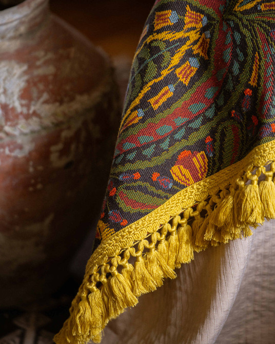 SERENADE Woven Fabric (FB00185) by Mind The Gap | FB00185 | TRANSYLVANIAN RHAPSODY | Black, Green, Yellow, Red | Meter | 150(±5%)x100 | (W)37.5 x (L)57cm / (W)14.7 x (L)22.4 in | mixed fabric | 27% Acrylic, 37% Cotton, Other Fibers | Fabric Carolina | https://www.fabriccarolina.com/