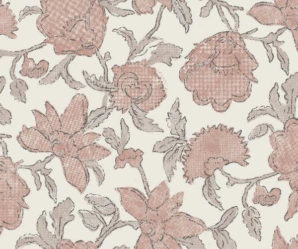 Lola Carnation by Roth & Tompkins Fabric - Cotton, Viscose, Linen - India - 15,001-30,000 double rubs - V: 9.5"  H: 18.5" - 54" - Fabric Carolina -