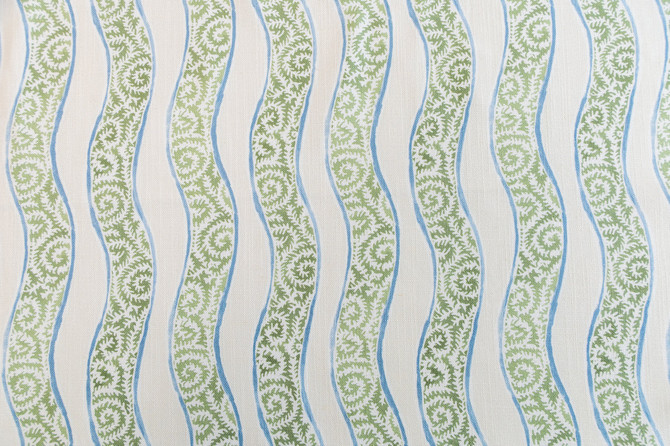 Seychelles Kiwi Blue by Roth & Tompkins Fabric - 50% Cotton, 35% Viscose, 15% Linen - India - 15,000 - V: 11.5"  H: 9" - 54" - Fabric Carolina -