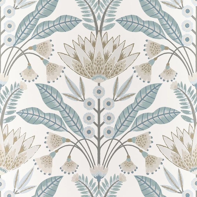 Lotus Spa Blue T14611 by Thibaut Wallpaper Thibaut Wallpaper Lotus Spa Blue T14611Wallpaper FAIRHAVEN Wallpaper Repeat: H: , V: 25.25 27 - Fabric Carolina -