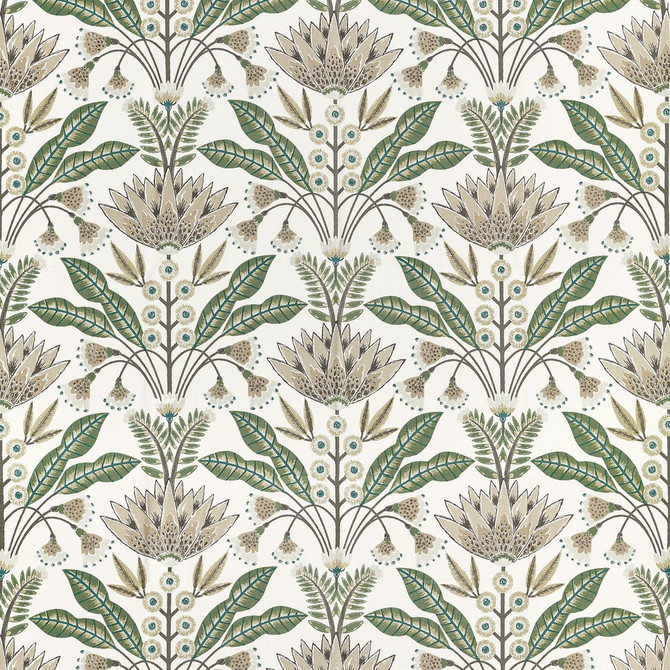 Lotus Green and Beige F914610 by Thibaut Fabric Thibaut Fabric Lotus Green and Beige F914610Fabric FAIRHAVEN FABRIC BOOK 52% Linen, 48% Cotton Repeat: H: 26.5, V: 25.5 54 - Fabric Carolina -