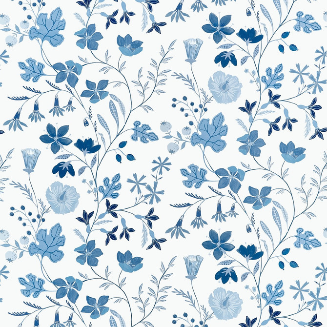 Bloom Blue and White F914626 by Thibaut Fabric Thibaut Fabric Bloom Blue and White F914626Fabric FAIRHAVEN FABRIC BOOK 100% Cotton Repeat: H: 54, V: 35.5 54 - Fabric Carolina -