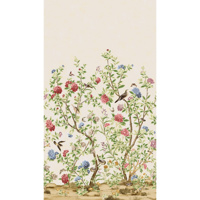 Jardin Bloom Mural 3 Panel Set Coral and Blue TM4503 by Thibaut Designer Wallpaper Thibaut Wallpaper JARDIN BLOOM MURAL Coral and Blue TM4503Wallpaper MURAL RESOURCE Wallpaper Repeat: H: , V:  81 - Fabric Carolina -