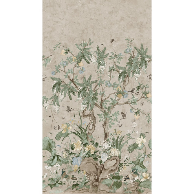 Wild Wisteria Mural 3 Panel Set Beige on Pearl TM4507 by Thibaut Designer Wallpaper Thibaut Wallpaper WILD WISTERIA MURAL Beige on Pearl TM4507Wallpaper MURAL RESOURCE Wallpaper Repeat: H: , V:  81 - Fabric Carolina -