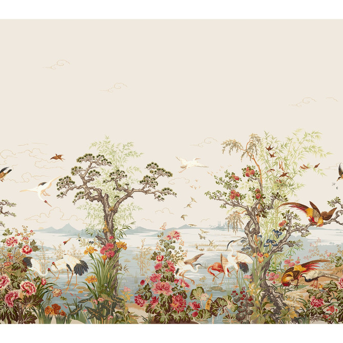 Crane Mural 3 Panel Set Green and Rose TM4510 by Thibaut Designer Wallpaper Thibaut Wallpaper CRANE MURAL Green and Rose TM4510Wallpaper MURAL RESOURCE Wallpaper Repeat: H: , V:  162 - Fabric Carolina -