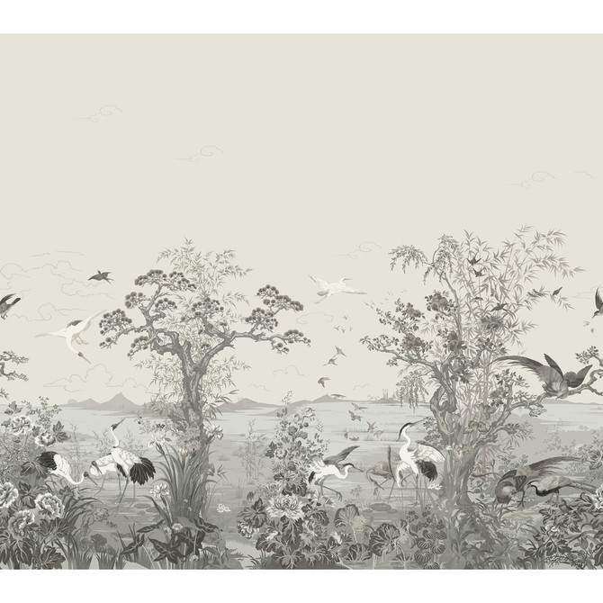 Crane Mural 3 Panel Set Grey TM4511 by Thibaut Designer Wallpaper Thibaut Wallpaper CRANE MURAL Grey TM4511Wallpaper MURAL RESOURCE Wallpaper Repeat: H: , V:  162 - Fabric Carolina -