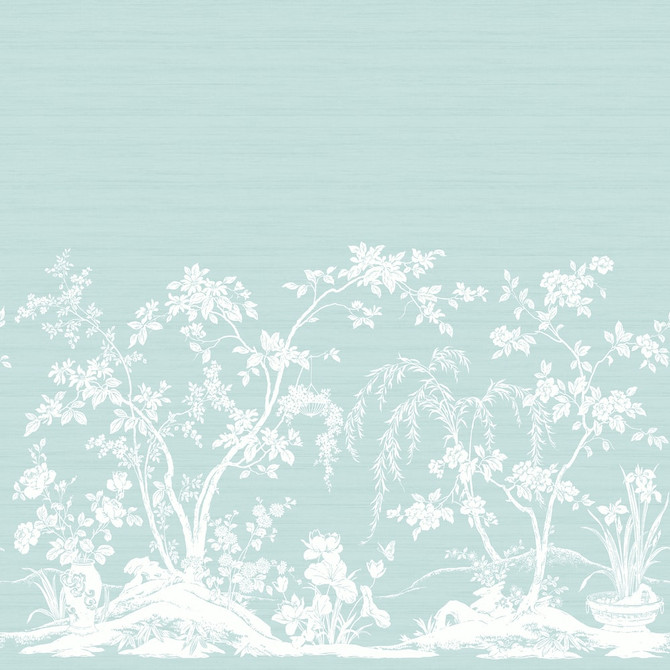 Chaumont Mural 5 Panel Set Spa Blue TM4523 by Thibaut Designer Wallpaper Thibaut Wallpaper CHAUMONT MURAL Spa Blue TM4523Wallpaper MURAL RESOURCE Wallpaper Repeat: H: , V:  135 - Fabric Carolina -