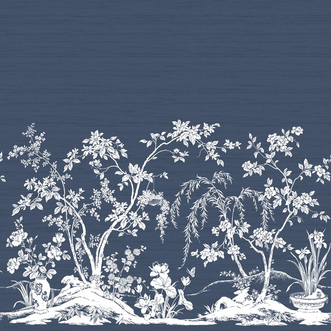 Chaumont Mural 5 Panel Set Navy TM4531 by Thibaut Designer Wallpaper Thibaut Wallpaper CHAUMONT MURAL Navy TM4531Wallpaper MURAL RESOURCE Wallpaper Repeat: H: , V:  135 - Fabric Carolina -