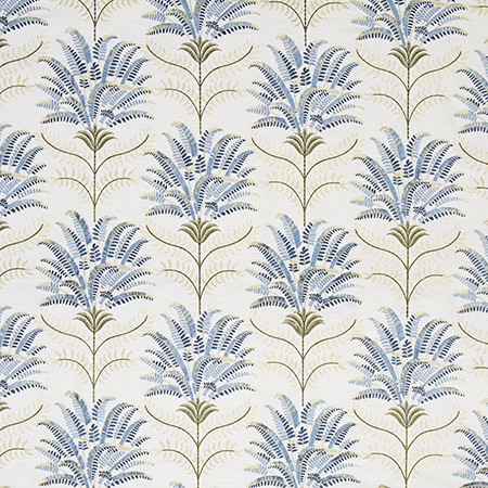 Beyond The Palms Blue Green 4005911000 by Carole Exclusive Designer Blue Horizon Base: 75% COTTON, 25% LINEN Embr: 100% VISCOSE INDIA 15" V , 17 3/8" H 51 1/2*" Carole Fabrics Fabric - Swanky Fabrics -