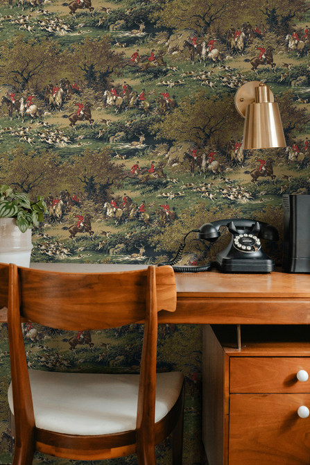 Taunton Hunt Scene Olive & Midnight HG14102 by Harry & Grace Peel and Stick Wallpaper Harry & Grace Peel and Stick Nonwoven United States 30.75 sq ft 20.5" Seabrook Peel and Stick Wallpaper - Fabric Carolina -