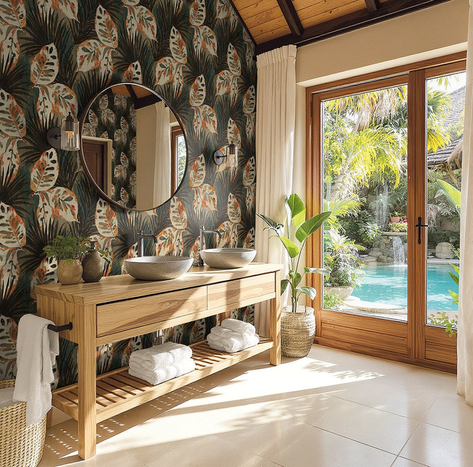 Karma Metallic Autumn AG60206 by Seabrook Designs Wallpaper Bali Tropical Mylar United States 60.75 sq ft 27" Seabrook Wallpaper - Fabric Carolina -