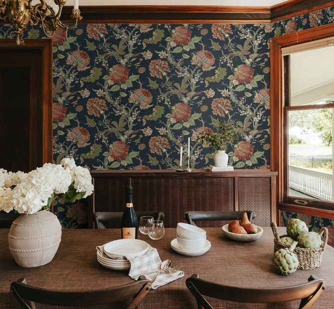Jacobean Trail Midnight Blue & Carmine HG14202 by Harry & Grace Peel and Stick Wallpaper Harry & Grace Peel and Stick Nonwoven United States 30.75 sq ft 20.5" Seabrook Peel and Stick Wallpaper - Fabric Carolina -