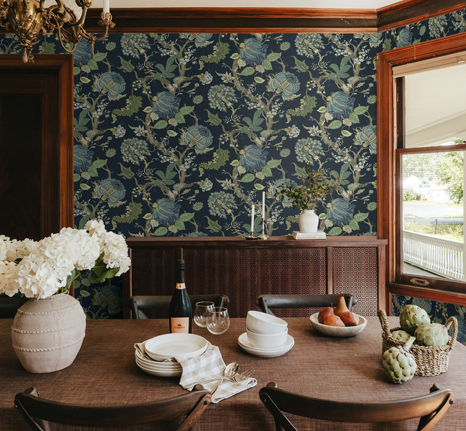 Jacobean Trail Midnight Blue & Greenery HG14212 by Harry & Grace Peel and Stick Wallpaper Harry & Grace Peel and Stick Nonwoven United States 30.75 sq ft 20.5" Seabrook Peel and Stick Wallpaper - Fabric Carolina -