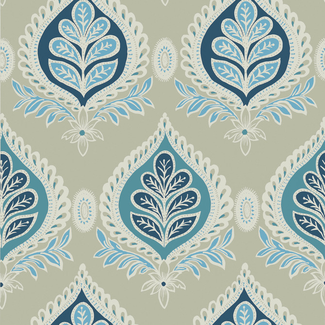 Midland Aqua and Beige T24317 by Thibaut Wallpaper