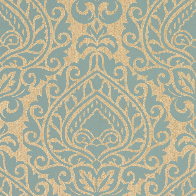 Annette Aqua on Metallic Champagne AT34107 by Anna French Wallpaper