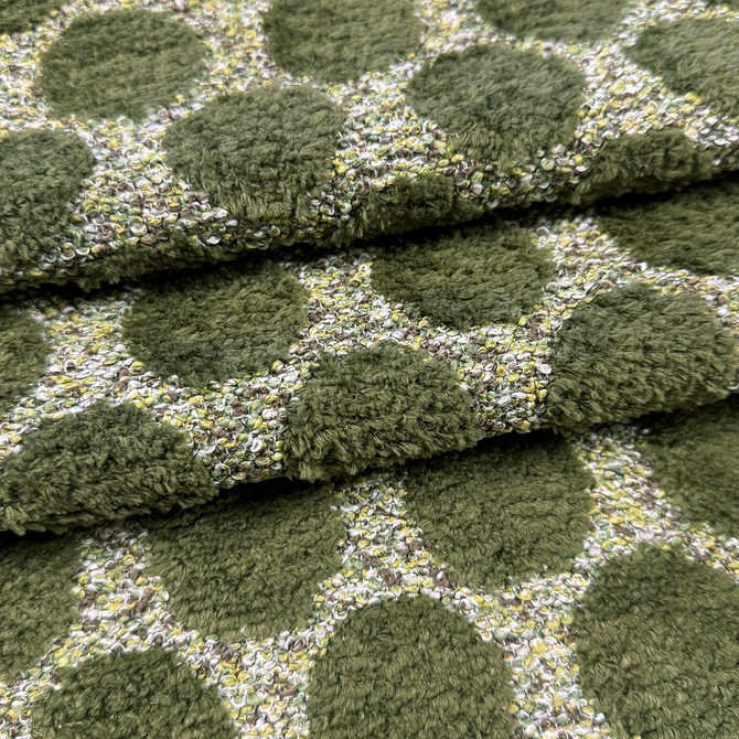Domino Moss by Magnolia Designer Fabric Required Minimum Quantity Purchase: 2 yards Content: 92% POLYESTER, 8% COTTON Origin: INDIA Performance: 50,000+ WYZ Repeat: Horizontal: 2.25 and Vertical: 3.25 Width: 54 Uses: Upholstery
