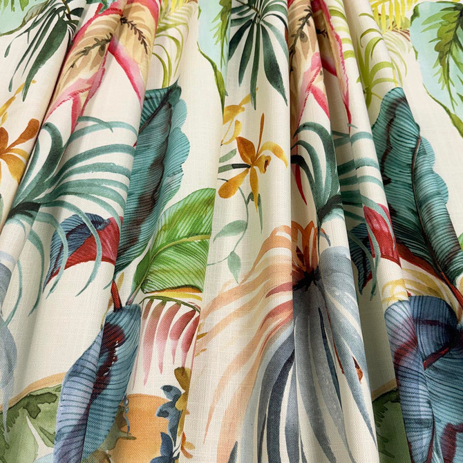 Tiga Pacific by Magnolia Designer Fabric Required Minimum Quantity Purchase: 2 yards Content: 100% COTTON Origin: INDIA Performance: 51,000 WYZ Repeat: Horizontal: 27 and Vertical: 28 Width: 54 Uses: Bedding, Drapery, Upholstery