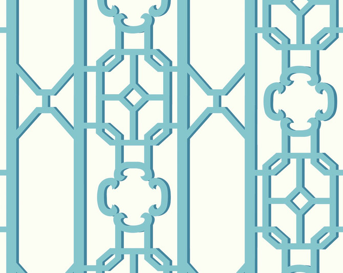 Joanna Fret Turquoise SCWP88582D0010 by Scalamandre Wallpaper