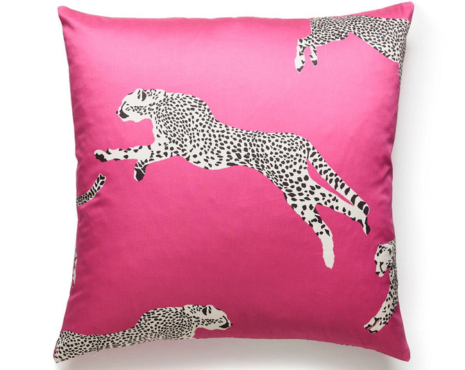 Leaping Cheetah Pillow 22 X 22 - Bubblegum SCCHEETPILL0003 by Scalamandre Pillow