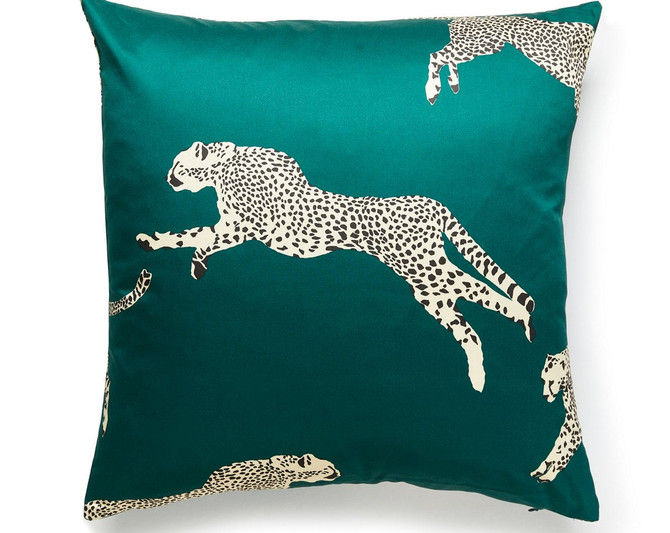 Leaping Cheetah Pillow 22 X 22 - Evergreen SCCHEETPILL0005 by Scalamandre Pillow