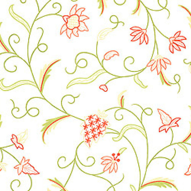 English Crewel Pink and Green T3320 by Thibaut Wallpaper