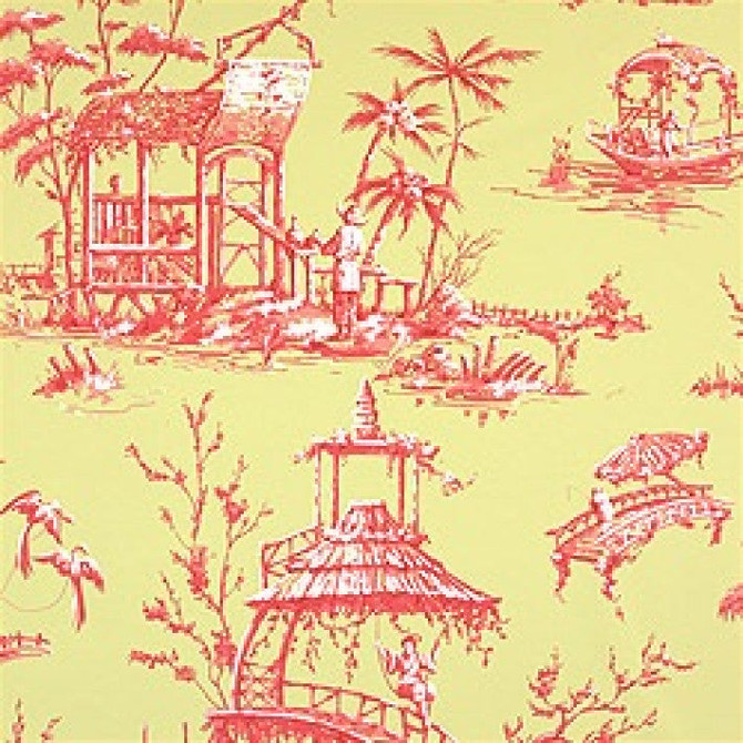 Meridian Pink on Green T5304 by Thibaut Wallpaper