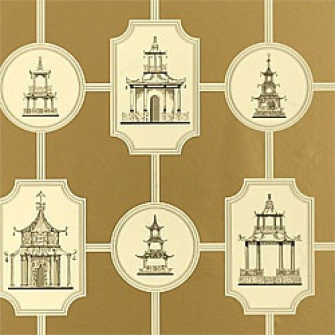 Oriental Toile Black on Metallic T9750 by Thibaut Wallpaper